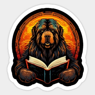 Tibetan Mastiff Reads Book Sticker